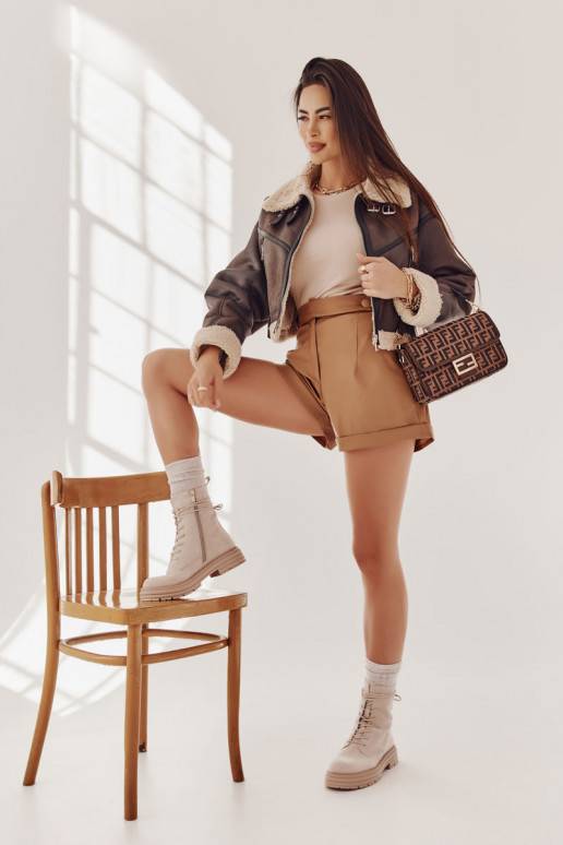   zamšādas Sieviešu puszābaki šņorējami smilšu krāsas Afra