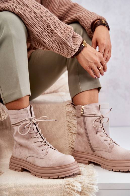   zamšādas Sieviešu puszābaki šņorējami smilšu krāsas Afra