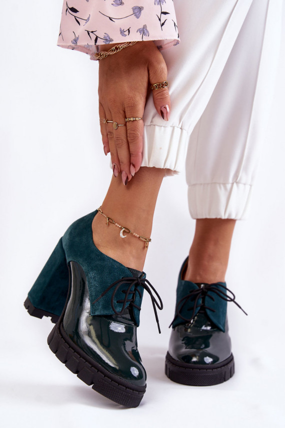 Stilīgasrnas zamšādasowo-Laque Sieviešu puszābaki ar platformu Zaļas krāsas Carisa