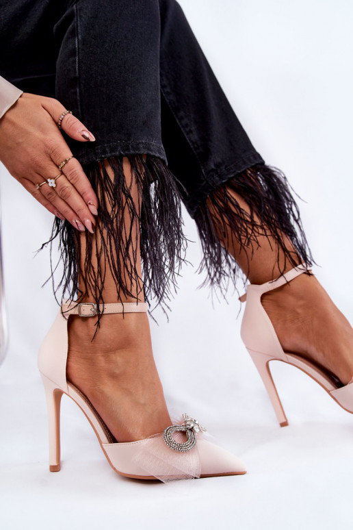 Eleganta stila Kurpes ar papēdi ar bantītēm smilšu krāsas Hettie