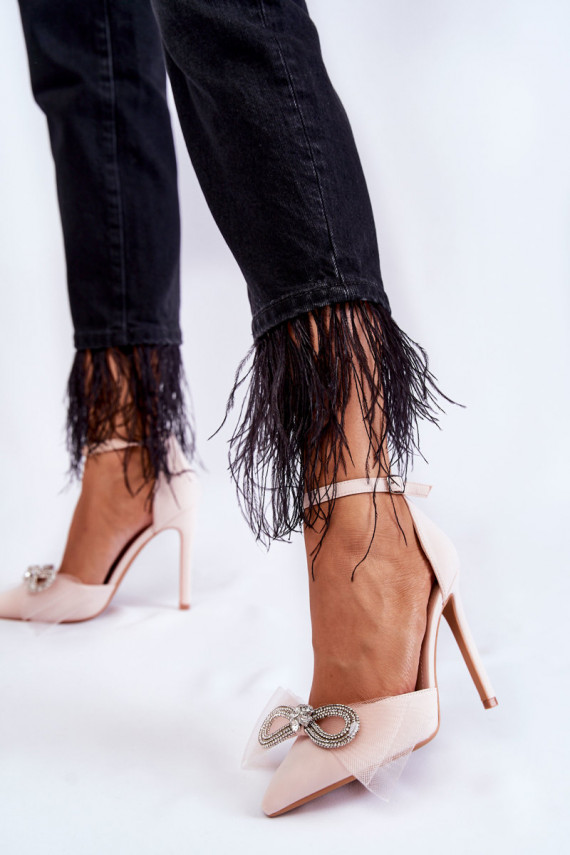 Eleganta stila Kurpes ar papēdi ar bantītēm smilšu krāsas Hettie