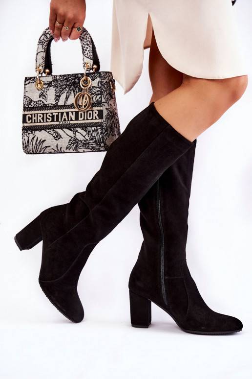 sieviešu garie zābaki zamšādas Laura Messi melnas krāsas 1415