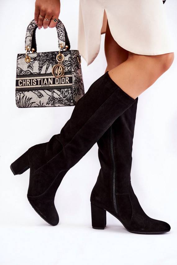 sieviešu garie zābaki zamšādas Laura Messi melnas krāsas 1415