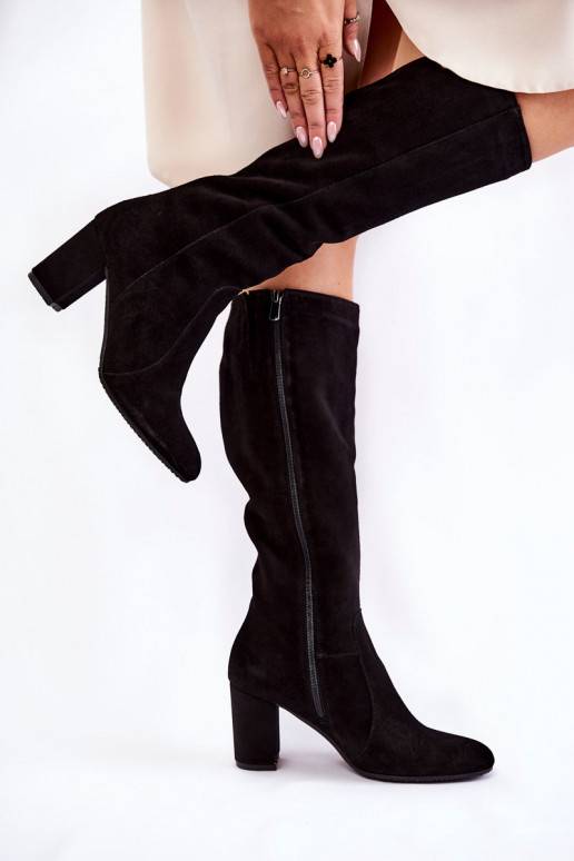 sieviešu garie zābaki zamšādas Laura Messi melnas krāsas 1415