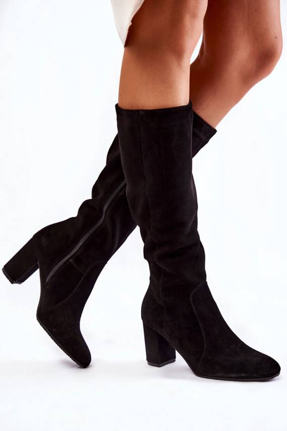 sieviešu garie zābaki zamšādas Laura Messi melnas krāsas 1415