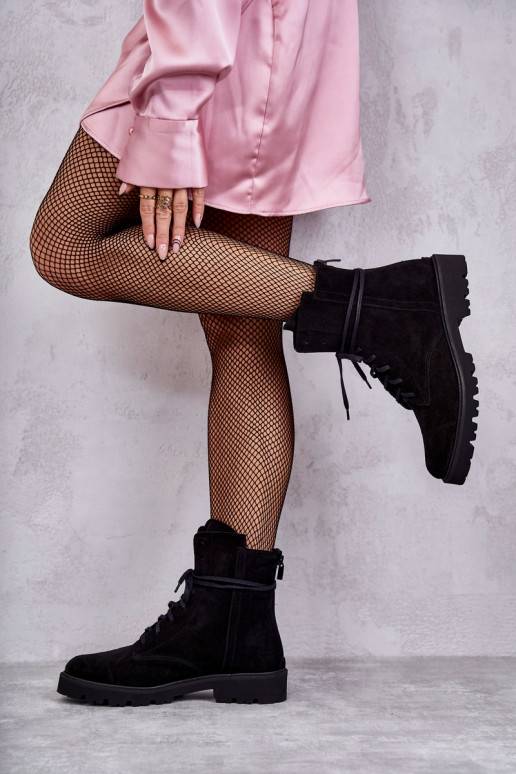 zamšādas Sieviešu puszābaki ar rāvējslēdzējiem Nicole 2754 melnas krāsas