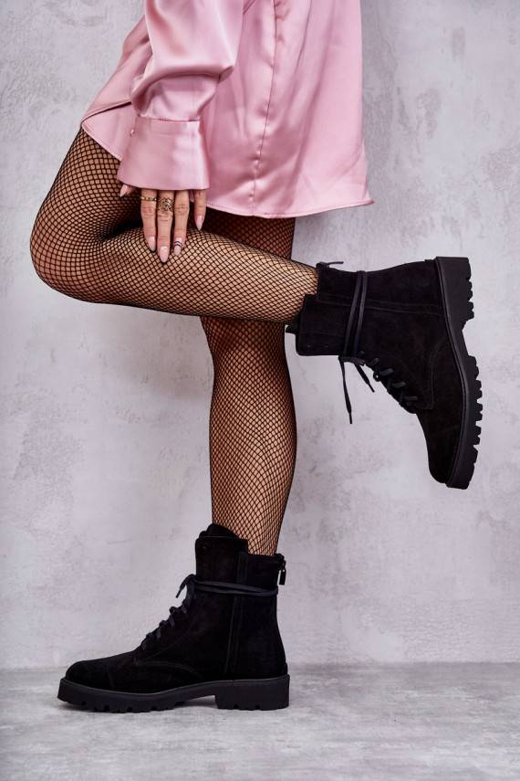 zamšādas Sieviešu puszābaki ar rāvējslēdzējiem Nicole 2754 melnas krāsas