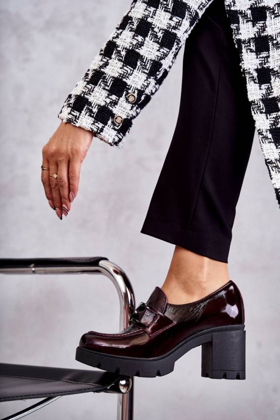 Eleganta stila apavi ar papēdi Ze Srebrną Ozdobą bordo krāsas Harmell