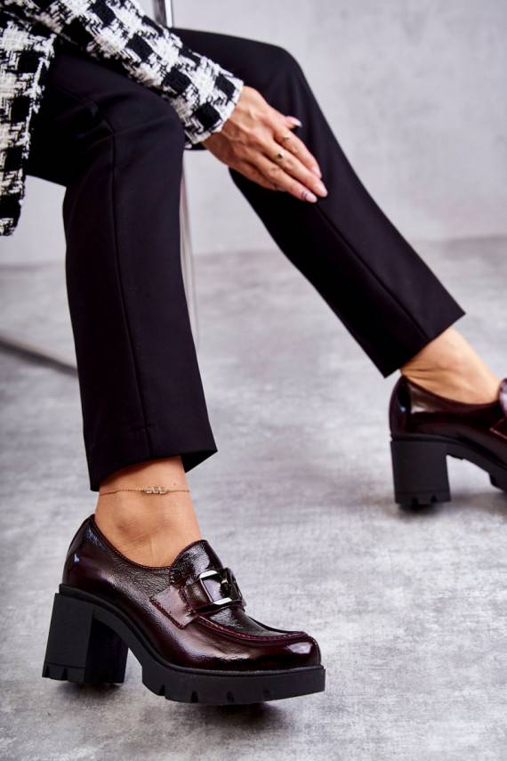 Eleganta stila apavi ar papēdi Ze Srebrną Ozdobą bordo krāsas Harmell