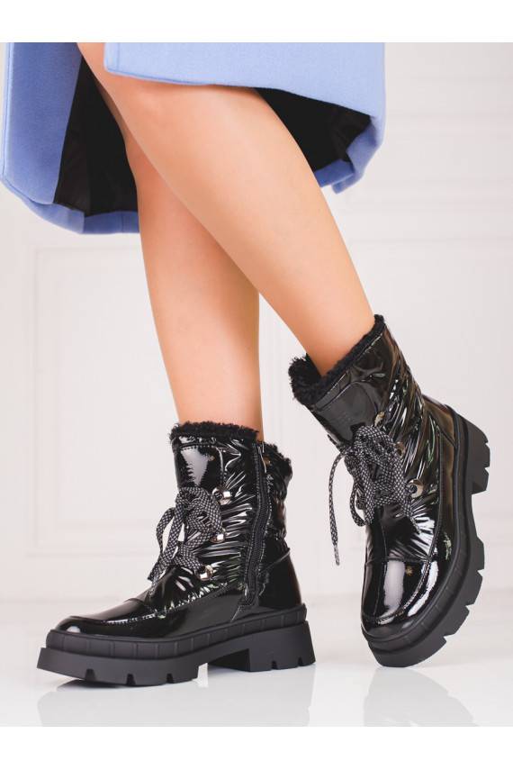 melnas krāsas Sieviešu sniega zābaki ar kažokādu Shelovet