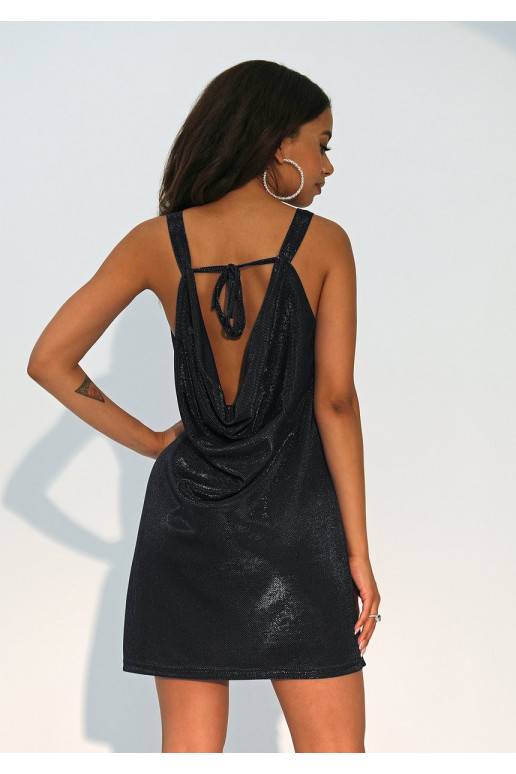 Sammy - spīdīga mini gara kleita ar lencēm melnā krāsā Sammy - spīdīga mini gara kleita ar lencēm melnā krāsā