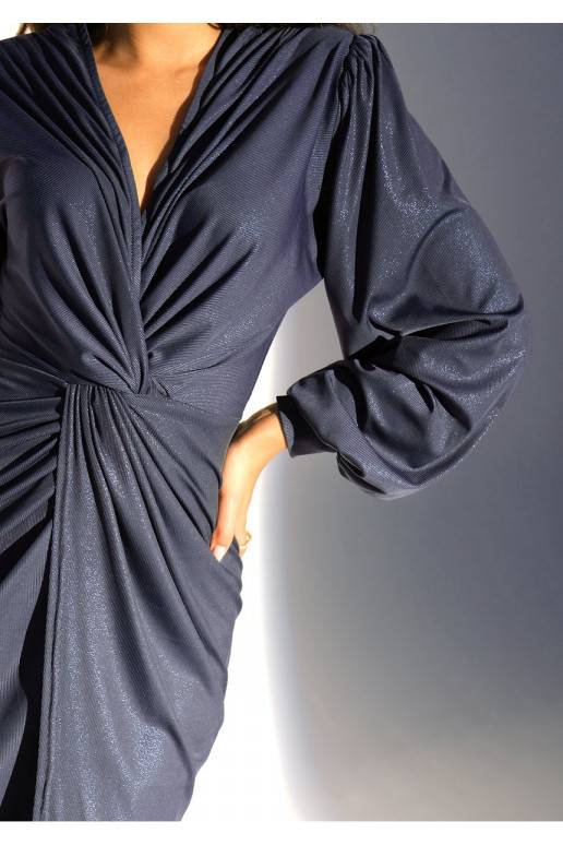 Labelle - tumši zila midi garuma kleita ar šķēlumu