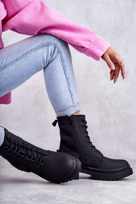   Sieviešu puszābaki siltināti ar rāvējslēdzējiem melnas krāsas Fabiola