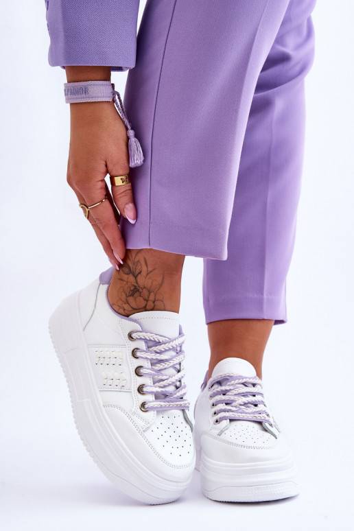 Stilīgasrnas   Sneakers modeļa apavi ar platformu Baltas-violetās krāsas Claribel