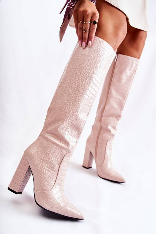 Stilīgasrnas garie zābaki ar papēdi smilšu krāsas Constancy