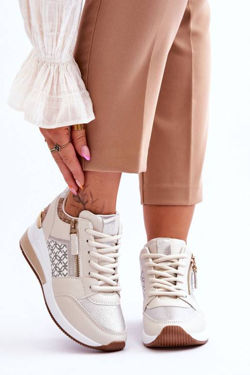 Stilīgasrnas Sneakers modeļa apavi   ar platformu smilšu krāsas Jolly