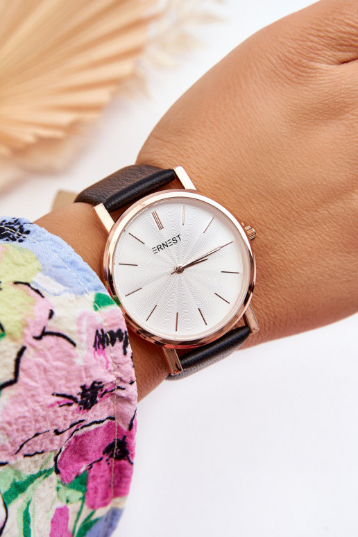Sieviešu pulkstenis Z rozā krāsa Złotą Kopertą Ernest melnas krāsas Vega