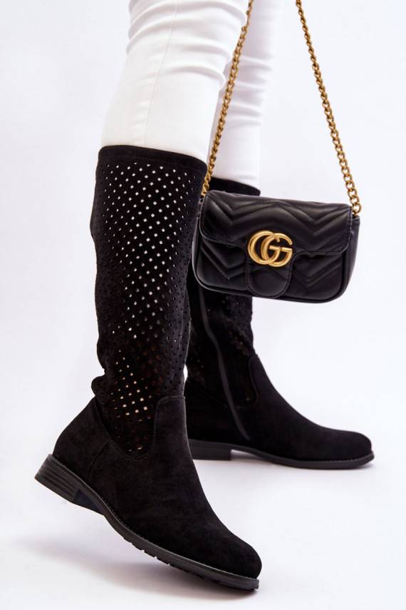   Ažūra zamšādas garie zābaki  melnas krāsas Savannah