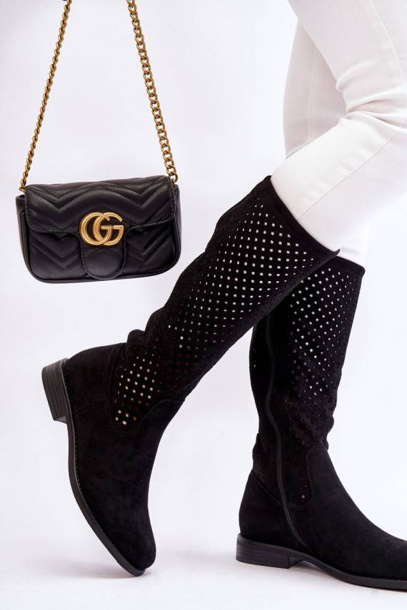   Ažūra zamšādas garie zābaki  melnas krāsas Savannah