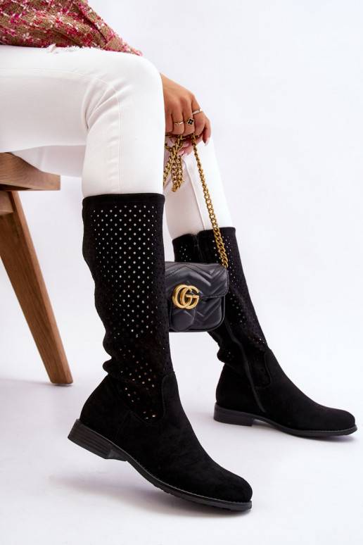   Ažūra zamšādas garie zābaki  melnas krāsas Savannah